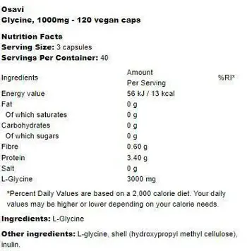 Osavi Glycine 1000 mg Подкрепа за нервната система и синтеза на колаген х 60 капсули