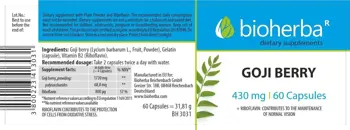 Bioherba Goji Berry 430 mg с Рибофлавин за Зрение и Жизненост