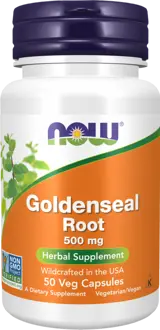 NOW Foods Goldenseal Root 500 мг Екстракт от Корен на Хидрастис - 50 веге капсули, 25 дози