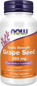 NOW Foods Grape Seed 250 мг Extra Strength Екстракт от Гроздови Семки - 90 веге капсули, 90 дози