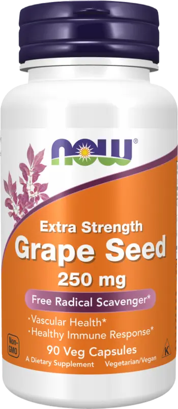 NOW Foods Grape Seed 250 мг Extra Strength Екстракт от Гроздови Семки - 90 веге капсули, 90 дози