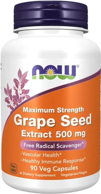 NOW Foods Grape Seed Extract 500 мг Maximum Strength Гроздово Семе - 90 веге капсули, 90 дози