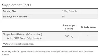 NOW Foods Grape Seed Extract 500 мг Maximum Strength Гроздово Семе - 90 веге капсули, 90 дози