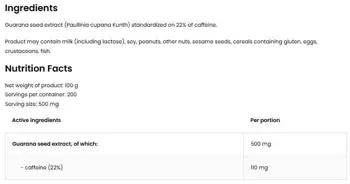 OstroVit Guarana Extract Powder Гуарана Екстракт на Прах - 100 грама, 200 дози