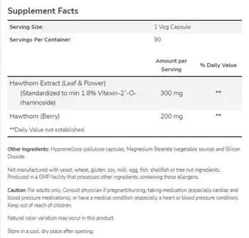 NOW Foods Hawthorn Extract 300 мг Екстракт от Глог - 90 веге капсули, 90 дози