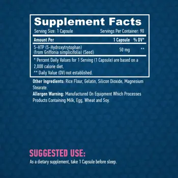 HAYA LABS 5-HTP (5-Хидрокситриптофан) 50 мг - 90 капсули, 90 дози