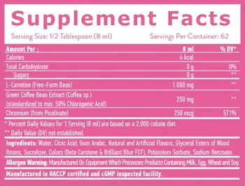 HAYA LABS Advanced Liquid L-Carnitine Л-Карнитин с Хром и Екстракт от Зелено Кафе - 500 мл, 62 дози