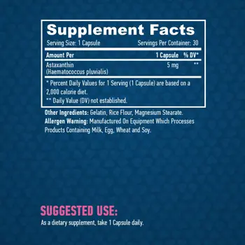 HAYA LABS Astaxanthin 5 мг (Астаксантин) - 30 капсули, 30 дози