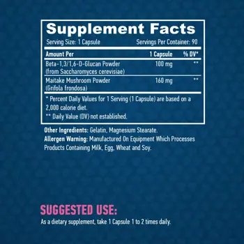 HAYA LABS Beta Glucans 100 мг Beta-1,3/1,6-D- Глюкан и Гъба Майтаке - 90 капсули, 90 дози