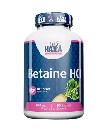 HAYA LABS Betaine HCL 650 мг Бетаин Хидрохлорид - 90 таблетки, 45 дози