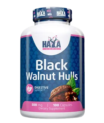 HAYA LABS Black Walnut Hulls 500 мг Люспи от Черен Орех - 100 капсули, 100 дози