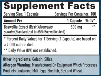 HAYA LABS Boswellia Extract 500 мг Екстракт от Босвелия - 100 капсули, 100 дози