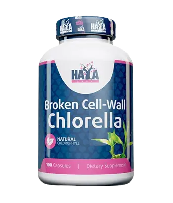 HAYA LABS Broken Cell Wall Chlorella 500 мг Хлорела - 100 капсули, 25 дози