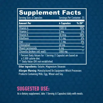 HAYA LABS Broken Cell Wall Chlorella 500 мг Хлорела - 100 капсули, 25 дози