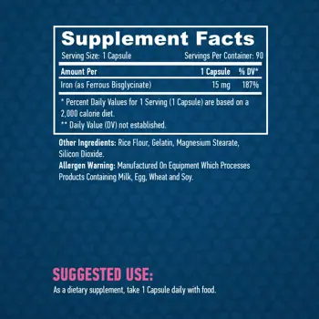 HAYA LABS Chelated Iron 15 мг Желязо - 90 капсули, 90 дози