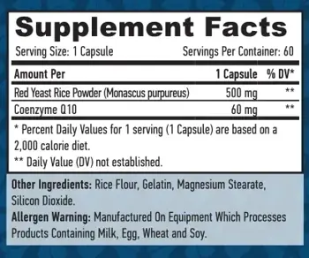 HAYA LABS Coenzyme Co-Q10 60 мг Коензим Q10 & Red Yeast Rice 500 мг Червени Оризови Дрожди - 60 капсули, 30 дози