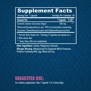HAYA LABS Curcumin /Turmeric Extract 500 мг Куркумин Турмерик Екстракт - 60 капсули, 60 дози