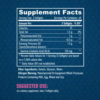 HAYA LABS Evening Primrose Oil / Cold Pressed / 500 мг Масло От Вечерна Иглика - 120 гел капсули, 40 дози