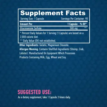 HAYA LABS Glucosamine Sulfate 500 мг Глюкозамин Сулфат - 90 капсули, 30 дози