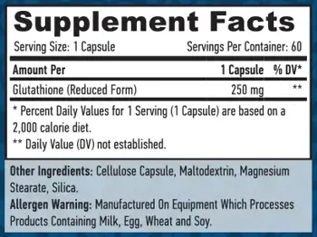 HAYA LABS Glutathione 250 мг Глутатион - 60 вег капсули, 60 дози