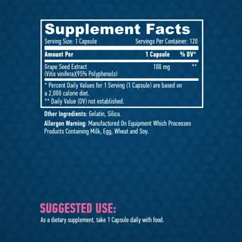 HAYA LABS Grapeseed Extract 100 мг Екстракт От Гроздово Семе - 120 капсули, 40 дози