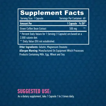 HAYA LABS Green Coffee Bean Extract 500 мг Екстракт От Зелено Кафе - 60 капсули, 60 дози