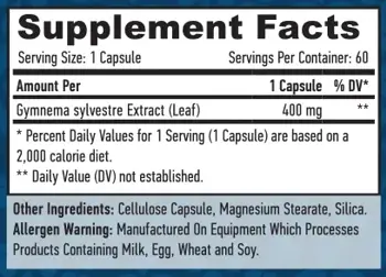 HAYA LABS Gymnema Sylvestre Leaf 400 мг Екстракт от Листа на Гимнема Силвестре - 60 вег капсули, 60 дози