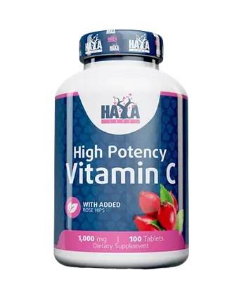 HAYA LABS High Potency Vitamin C 1000 мг with Rose Hips Витамин Ц с  Екстракт От Шипки - 100 таблетки, 100 дози