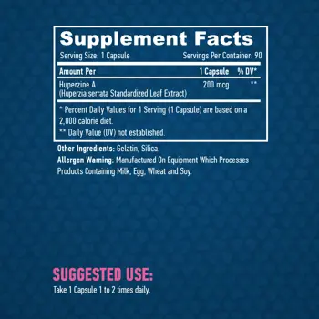 HAYA LABS Huperzine A 98% Extract 200 мкг Хуперзин А Екстракт 98% - 90 капсули, 90 дози