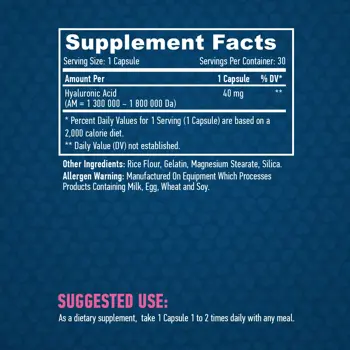 HAYA LABS Hyaluronic Acid 40 мг Хиалуроновата Киселина - 30 капсули, 30 дози