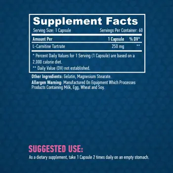 HAYA LABS L-Carnitine 250 мг Л-Карнитин - 60 капсули, 60 дози