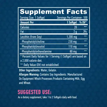HAYA LABS Lecithin 1200 мг Лецитин - 100 гел капсули, 100 дози