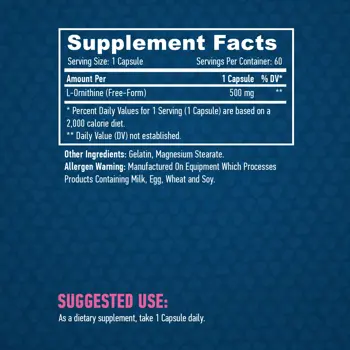 HAYA LABS L-Ornithine 500 мг Л-Орнитин - 60 капсули, 60 дози