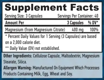 HAYA LABS Magnesium Citrate 400 мг Магнезиев Цитрат - 120 вег капсули, 40 дози