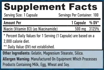 HAYA LABS Niacin / Flush-Free / 500 мг Витамин B3 Ниацин - 100 капсули, 100 дози