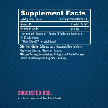 HAYA LABS Potassium Iodide 32.5 мг Калиевият Йодид - 30 таблетки, 30 дози