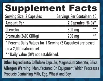 HAYA LABS Quercetin with Bromelain 800/200 мг Кверцетин и Бромелаин - 120 вег капсули, 60 дози
