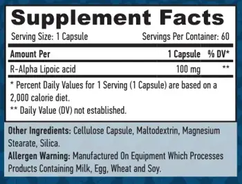 HAYA LABS R-Alpha Lipoic Acid 100 мг Aлфa-Липoeвaтa Киceлинa - 60 вег капсули, 60 дози
