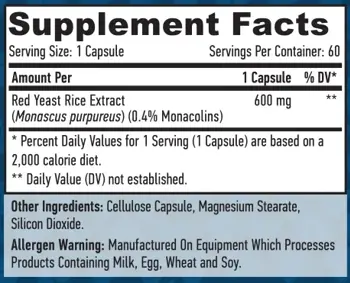 HAYA LABS Red Yeast Rice 600 мг Екстракт от Червен Ориз - 60 вег капсули, 60 дози