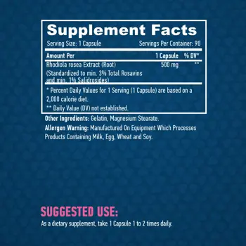 HAYA LABS Rhodiola Rosea Extract 500 мг Екстракт От Златен Корен - 90 капсули, 90 дози