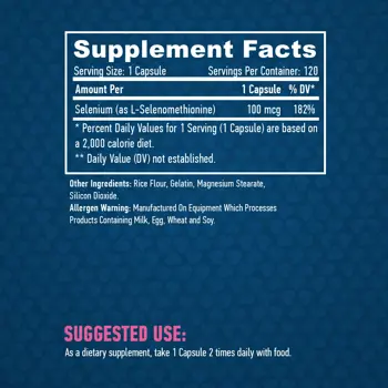 HAYA LABS Selenium / Chelated - Yeast Free/ 100 мкг (Селен) - 120 капсули, 120 дози