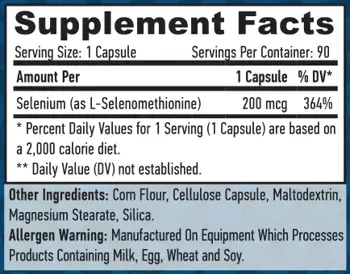 HAYA LABS Selenium / Chelated - Yeast Free/ 200 мкг Селен в Хелатирана Форма - 90 капсули, 90 дози