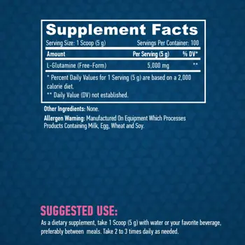 HAYA LABS Sports 100% Pure L-Glutamine 5000 мг Л-Глутамин - 500 грама, 100 дози