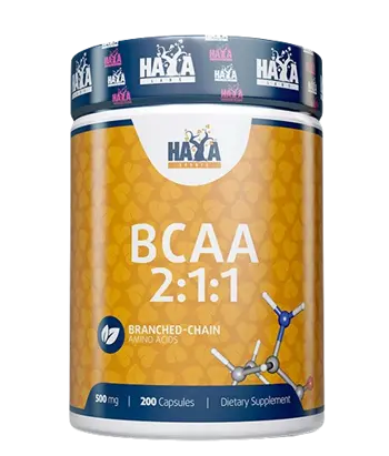 HAYA LABS Sports BCAA 2:1:1 500 мг Левцин, Изолевцин и Валин - 200 капсули, 100 дози