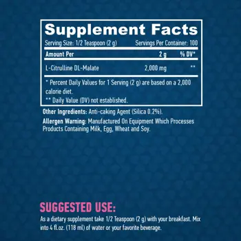 HAYA LABS Sports Citrulline Malate 2000 мг Цитрулин Малат - 200 грама, 100 дози