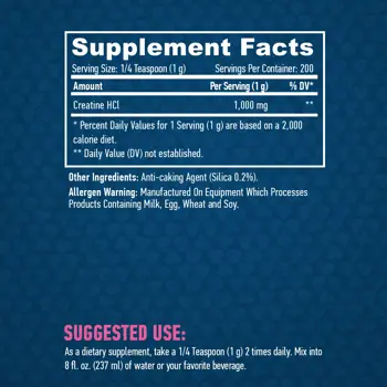 HAYA LABS Sports Creatine HCL 1000 мг Креатин Хидрохлорид - 200 грама, 200 дози