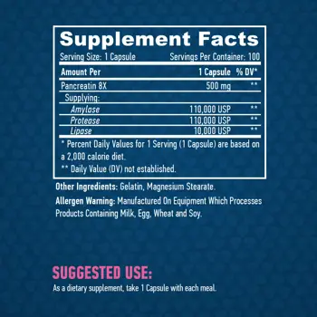 HAYA LABS Super Pancreatin Enzymes 500 мг Панкреатин Ензимен Комплекс - 100 капсули, 100 дози