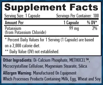 HAYA LABS Sustained Release Potassium 99 мг Калий - 100 капсули, 100 дози