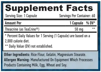 HAYA LABS Teacrine 50 мг Теакрин - 60 капсули, 60 дози