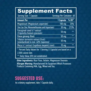 HAYA LABS Testosterone Booster Тестостеронов Бустер - 60 капсули, 60 дози
